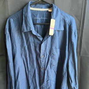 Men’s *new with tags* Tommy Bahama long-sleeved linen shirt, blue